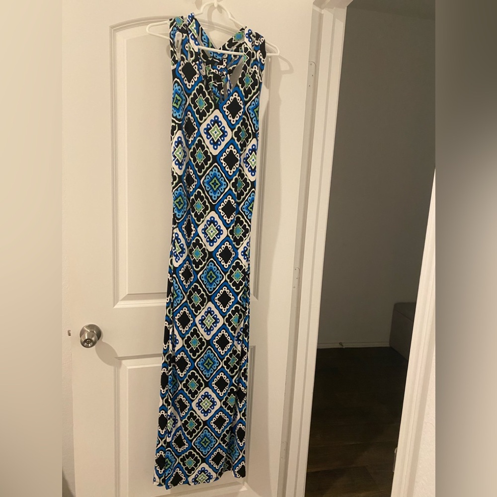 INC Geometric Maxi Dress in Blue and Green